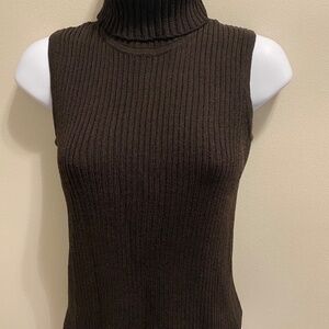 St John Chocolate Brown Sleeveless Turtleneck